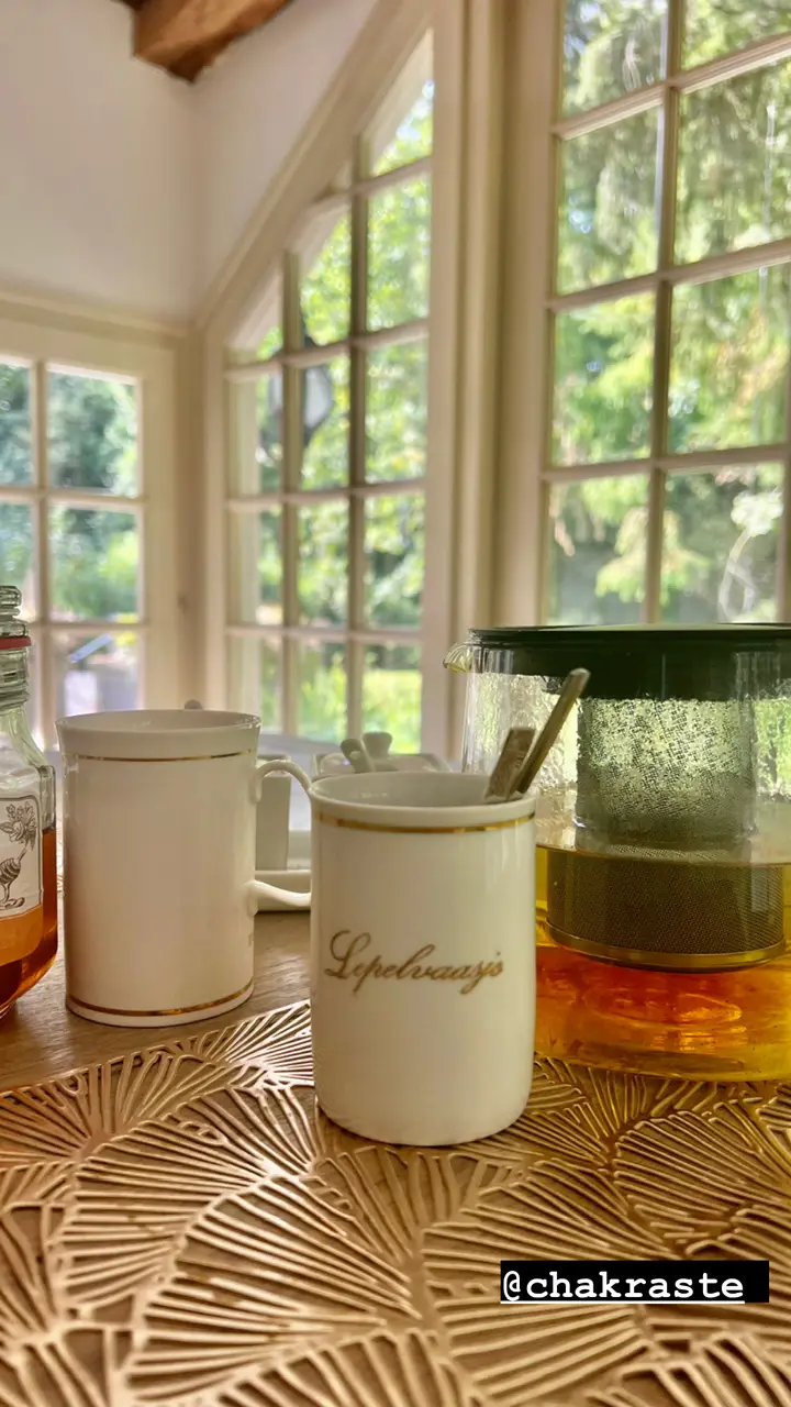 Un momento de té junto a una ventana soleada del jardín